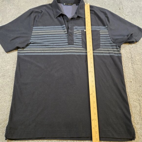Travis Mathew Mens Polo Shirt Size L Black W Gray Stripe SS Button Front - Picture 7 of 10